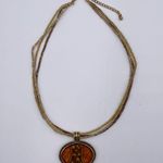 Vintage 90s Kenneth Cole Amber Oval Pendant Beaded Strand Necklace Boho Gemstone Orange Photo 1