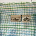 LL Bean Green Blue Plaid 3/4 Sleeve Button Cotton Seersucker Shirt Size MEDIUM Photo 7