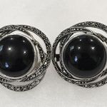 JACK JUDITH Onyx Marcasite Silver Vintage Studs Photo 8