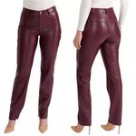 Anthropologie  Joie Faux Leather Pants Size 8 Burgundy Straight Fit High Waist Photo 1