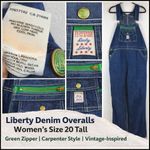 Liberty Denim Overalls — Women's Size 20 Tall Green Zip Accent Carpenter Style Blue Photo 1