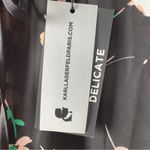 Karl Lagerfeld  Floral Black Blouse Long Bell Sleeves Tie Bow Button Keyhole NWT Photo 5