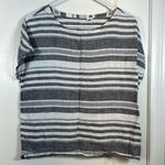 Artisan NY  Blue White Stripe 100% Linen Boxy S/S Blouse Medium EUC #0874-OAK Photo 1