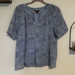 Frye Blue Paisley Print V Neck Short Sleeve Blouse Top Shirt Size Medium Photo 0