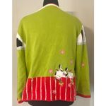 VTG Berek Cow Print Cardigan Sweater Floral Appliqué Farm Art to Wear Teacher XL Green Photo 1