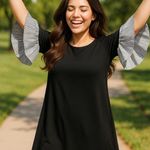 Pleione Black and White Flare Sleeve Dress Size L Photo 0