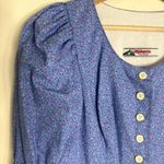 Vtg Alphorn Dress Womens Medium Floral Button Front Puff Sleeve Germany 80s Blue Photo 1