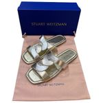 Stuart Weitzman NEW 7.5 Ibiza Woven-Strap Flat Slide Sandal Metallic Silver Gold Photo 4
