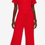 Mango MNG NWOT Elegant Ribbed Red Jumpsuit with Ruffle Sleeves Photo 0