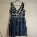 Navy Blue Lace‎ Fit And Flare Dress Silver Sequins Size XL Party Cocktail Glam Photo 3