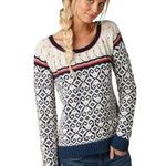 American Eagle Crochet Knit Sweater Wool Angora Fair Isle Round Neck Cream S Black Photo 0