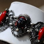 Vintage Selro Selini Bracelet MCM Red Black Enamel Lady Princess Faces Large Photo 2