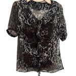 Lafayette 148  NY SHORT PUFF sheer SLEEVE RUFFLED LINED ANIMAL PRINT BLOUSE 10 Photo 1
