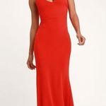 Lulus Lulu’s Infinite Glory Red Maxi Dress Sz Medium Stretch Knit Mermaid Hem Formal Photo 0