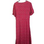 Olivaceous Magenta Pink Floral V-Neck Short Sleeve Long Maxi Dress Women Sz L Photo 1