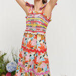 CeliaB Nilsa Floral Ric Rac Smocked Tie Strap Midi Dress Size Medium Pink Photo 0