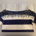 Loft Ann Taylor  Navy Blue and Cream Horizontal Stripe Long Sleeve Sequin Shirt Photo 1