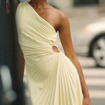 A.L.C. Delfina Dress one shoulder pleated cutout Canary yellow faux leather Photo 0