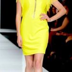 The Clothing Company The Clothing Co Mini Cocktail Dress Glam Yellow Embellished Fringe Lined medium Photo 0