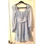EXLURA Women's Lantern Sleeve Ruffled Off Shoulder Dress Blue Photo 6