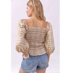 Maeve plaid square neck blouse neutral motif Cropped Puff Sleeve M Cottage Boho Yellow Size M Photo 1