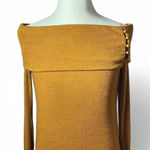 Off Shoulder Long Sleeve Ribbed Knit Top With Button Detail Photo 0