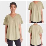 Knox Rose NWT vneck with buttons short sleeve olive green oversized small 19”ptp Photo 1