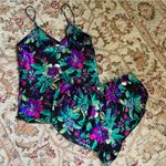 Vintage Satin Tropical Floral Satin Tank & Shorts Pajama Set S Photo 2
