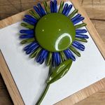Vintage Blue & Green Flower Brooch Pin Handmade Glass Beads & Metal Backing Photo 0