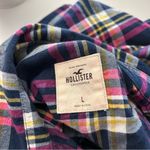 Hollister Navy and Pink Plaid Western Snap Button Down Flannel Shirt Large Photo 4