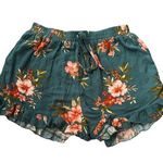 American Eagle  Outfitters Teal Green Hibiscus Floral Ruffle Hem Shorts Size XS Photo 0