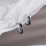 Sterling Silver NIB -  925 Black & Silver Huggie Hoop Earrings. Photo 3