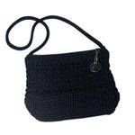 The Sak Black Crochet Knit Shoulder Bag with Silver Charm Casual Everyday Handbag Photo 1