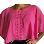 Love by Design Pink Sheer Cape Top Crochet Trim Flowy Blouse Cover Up Cropped XL Photo 0