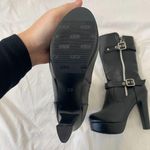 NEW Chunky Gothic Black Faux Leather Platform Buckle Zipper High Heel Boots 7.5 Photo 3