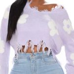 Just Polly New York Lilac White Flower Cropped Distressed Sweater Photo 0