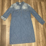 Old Navy  S Shirt Dress Chambray Pop Pull Over Blue Denim Long Sleeve Shift Mini Photo 1