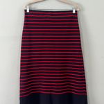 Tory Burch Anya Knit Faux Wrap Medium Navy Blue Nantucket Red A-Line Midi Skirt Photo 3