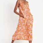 Old Navy Hawaiian Floral Maxi Dress Large Orange Pink Flowy V-Neck Pockets Beach Photo 0