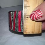 Vintage Chinky Silver Tone and Red Shimmer Enameled Hinged Cuff Bracelet Silver Photo 5