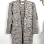 John + Jenn Lace Up Cold Shoulder Marled Oatmeal Cardigan Photo 2