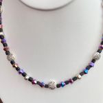 Antique Silver Celtic Knot Coins Matte Black Glass & Crystal Metallic Necklace Photo 1