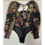 Free People Black Purple Floral Long Sleeve Shirt Top Blouse Bodysuit Size M ππ€β¨ Photo 2