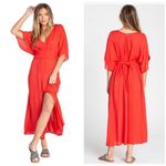 Billabong  Forever Fine Midi Kimono Caftan Dress Coral Red V-Neck Size S Photo 1