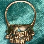 Vintage Genuine Jade with Clear Crystals Cocktail Ring size 8 Gold Photo 4