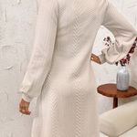 Beige V-Neck Long Sleeve Knit Dress Photo 1