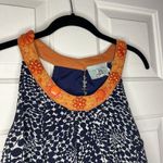 Judith March  Dress Large Blue Orange Beaded Neckline Swing A Line Preppy Lined Photo 2