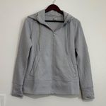 90 degrees Athletic Active Size Medium Gray Ribbed Zip Up Hooded Sweatshirt Photo 2