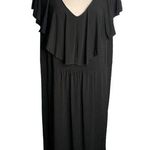Sleeveless Ruffle Sheath Dress 18/20 Black Elastic Waist V Neck Stretch Knit Photo 0