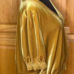 Madewell  Velvet Smocked Crossover Wrap-Style Top Blouse in Antique Gold‎ Size XL Photo 9